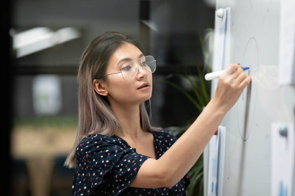 Woman planning hybrid work